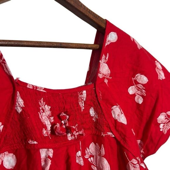 Vintage Floral Square Neck Smocked Trim Lounge Night Dress Red Small - Picture 4 of 5